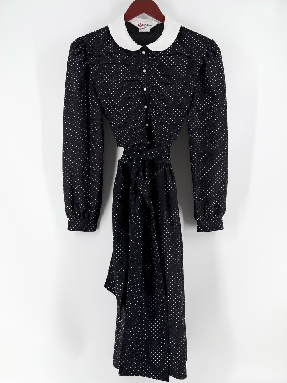 Vtg 80s Sears 14P The Shirtdress Polka Dot Midi Dress w/Belt & Peter Pan Collar